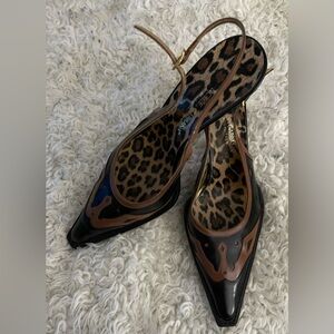 Dolce & Gabbana Vero Cuoio Black & Tan Patent Heels | 37/7 | Slingbacks